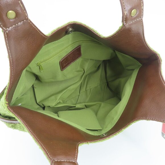 Y2K Relic Green Tweed Faux Brown Leather Hobo Shoulder Handbag Purse Bag NEW NWT - Picture 5 of 12